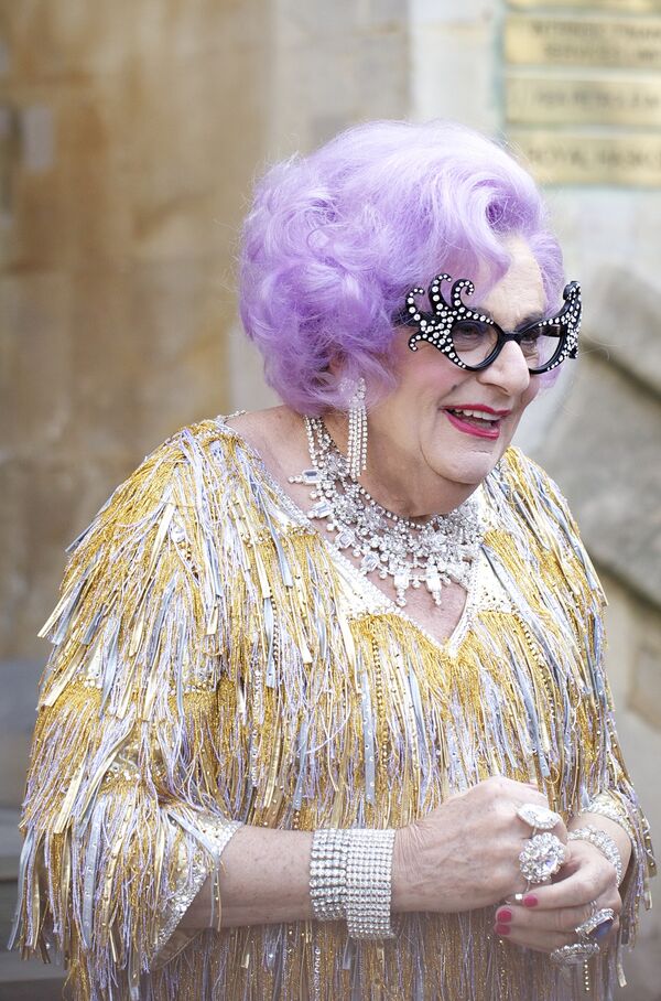 (Source "Dame Edna at the royal wedding,”Aurelien Guichard, CC BY-SA 2.0 via Wikimedia Commons)